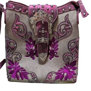 Vintage Cowgirl Trendy Chic Pink Purse Embroidered Women's Shoulder Bag